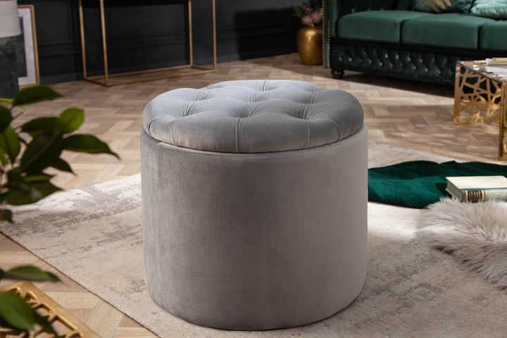 riess-ambiente.de Eleganter Hocker MODERN BAROCK 50cm Silbergrau Samt Couchtisch Tisch Aufbewahrungs
