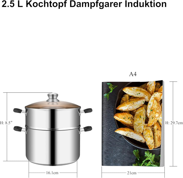 VENTION Kochtopf Dampfgarer Induktion, Couscoustopf 18 cm, 2 litres Induktion 18 Cm/2 L, Induktion 1