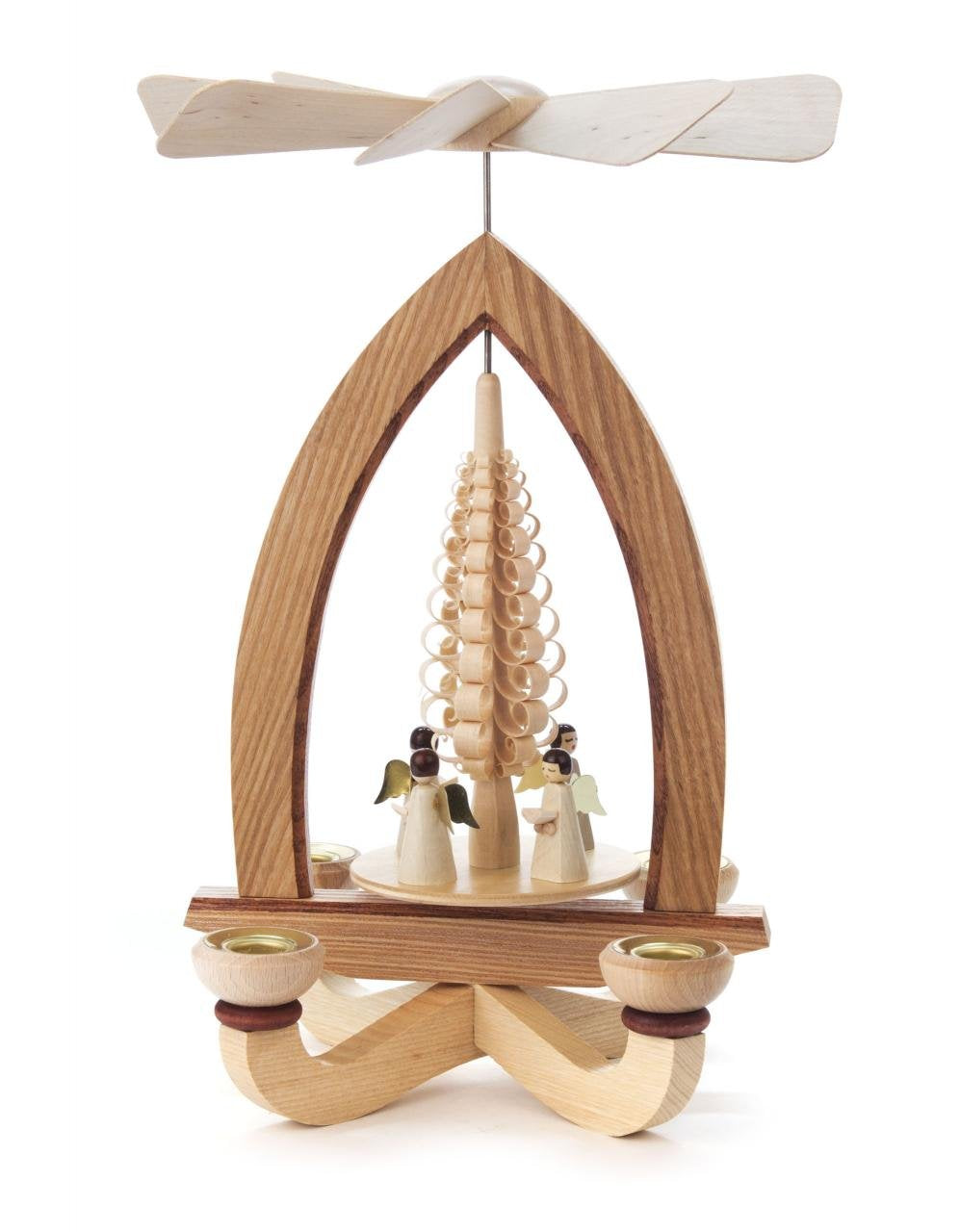 DREGENO Seiffen Pyramide mit Engeln für Kerzen, Holz, Natur, 19 x 19 x 25 cm