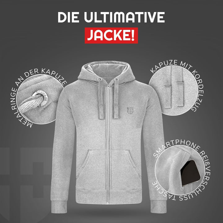 Herren Sweatjacke Kapuzenjacke mit Baumwolle Sport & Freizeitjacke S Hell Grau, S Hell Grau