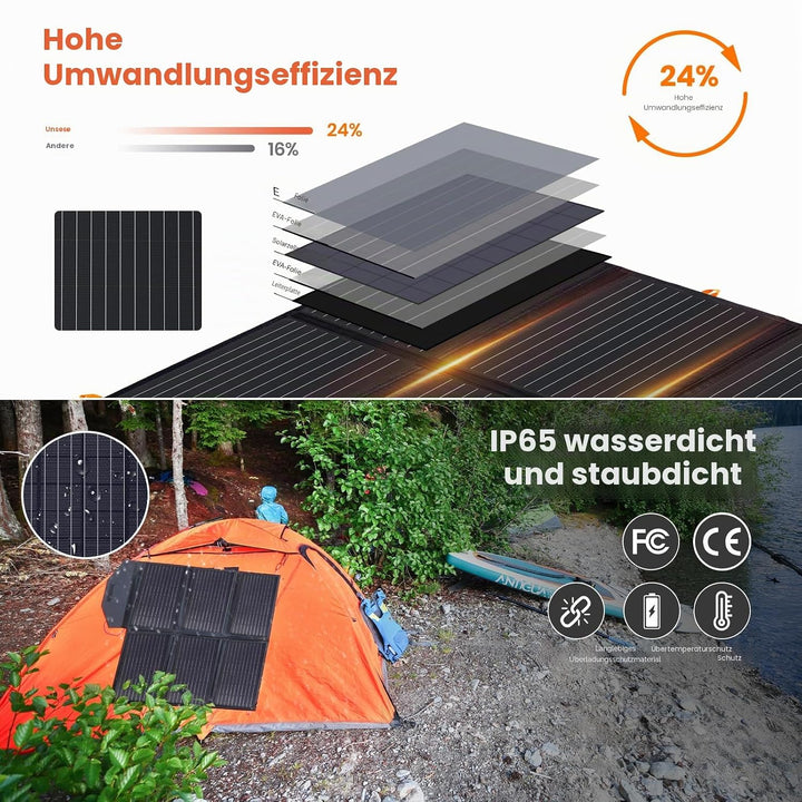 Solarpanel 60W,Solar Ladegeräte Tragbare QC3.0 USB-A PD3.0 USB-C Ausgang faltbar IP65 wasserdicht St