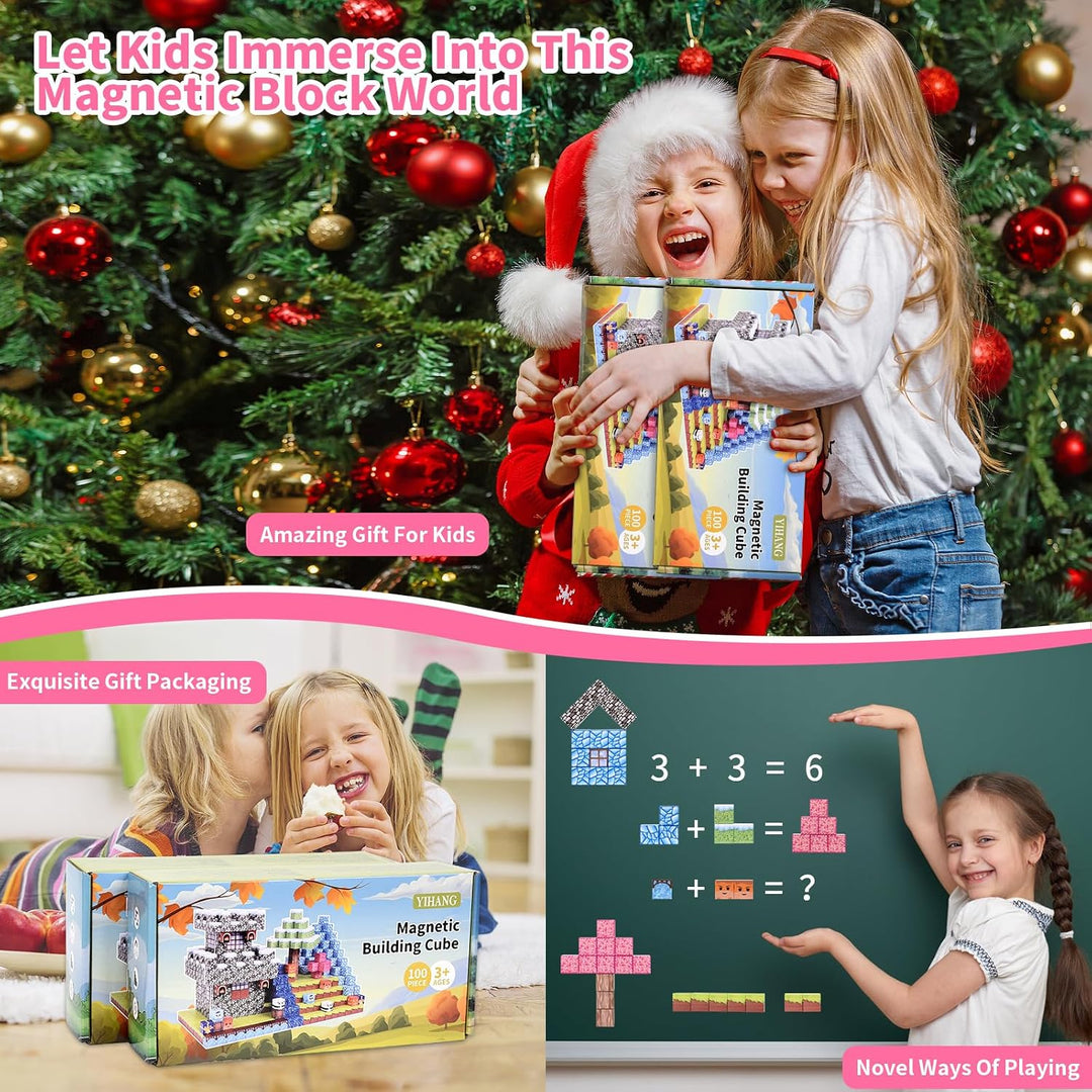 100Pcs Magnetische Bauklötze für Kinder, Build Magnet Ice Castle World Set, Magnet Spielzeug Geburts