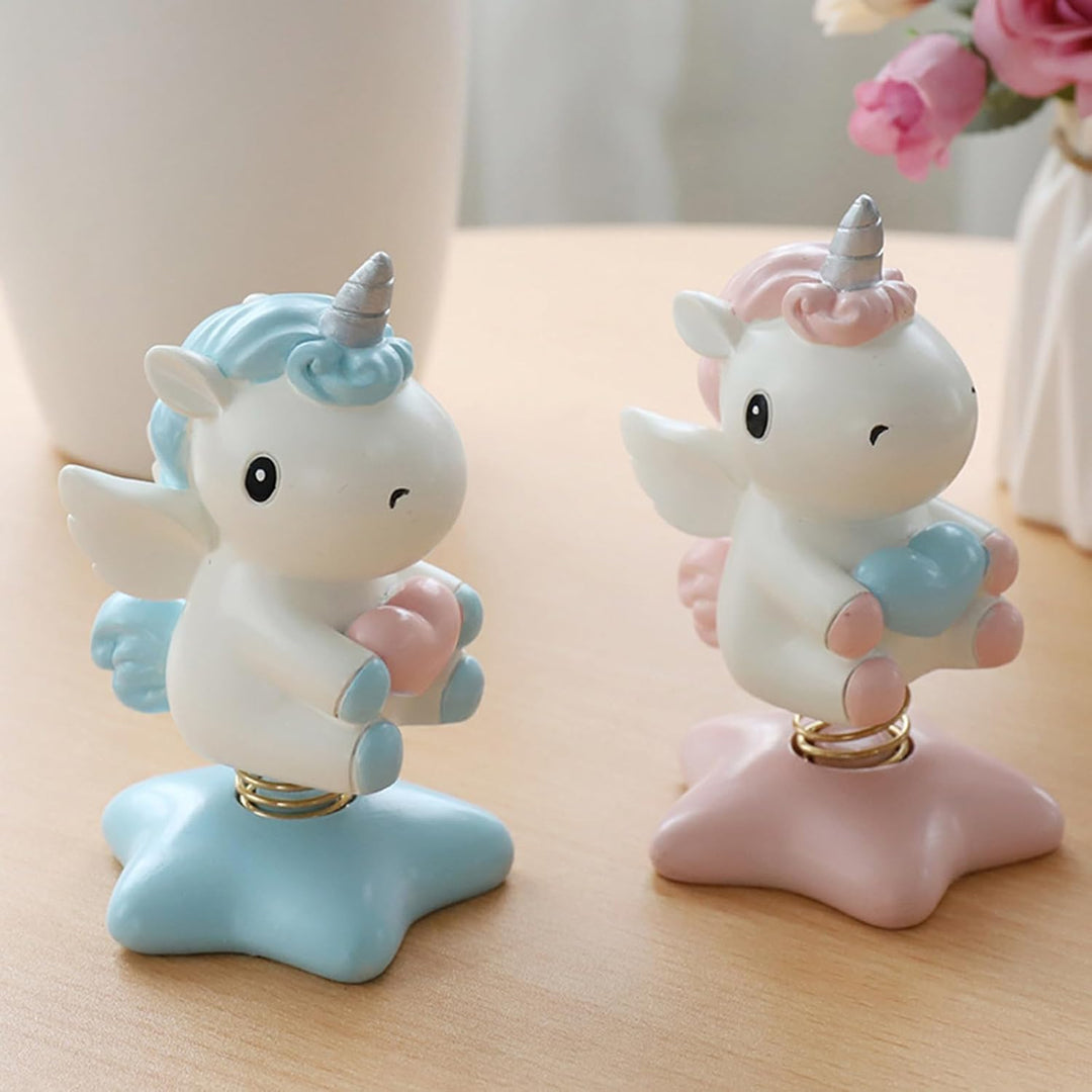 2 Stücke Wackelfigur Einhorn Figuren,Einhorn-Wackelfigur mit Wackelkopf Einhorn Auto Ornament Autozu