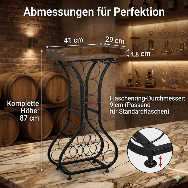 Weinregal Freistehend für 14 Flaschen, Weinflaschenhalter aus Metall mit Glashalter für 4 Gläser und