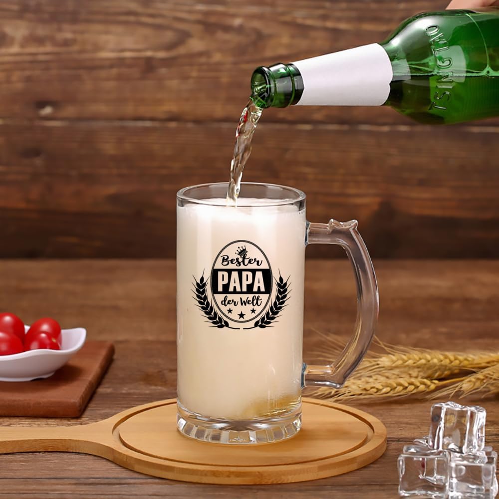 Bester PAPA der Welt Bierkrug Bierglas (0,5 liter) im Geschenkbox, Ruhestand Geschenk Bier Geschenke