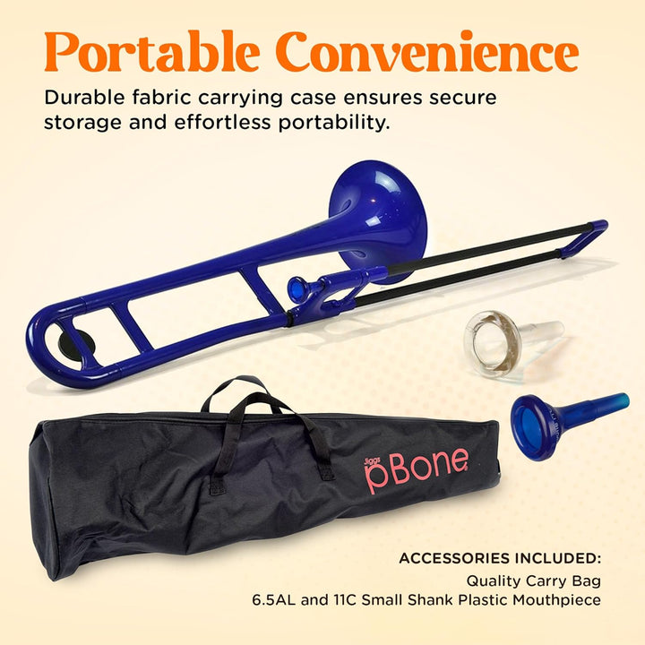 pBone PBONE1-BL Kunststoff Posaune blau mit Tasche und Mundstück