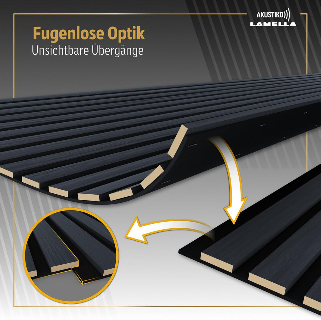 Akustiko Lamella Akustikpaneele 4 Stück 280x60cm - flexible Filz MDF Wandpaneele fugenlos - überlapp