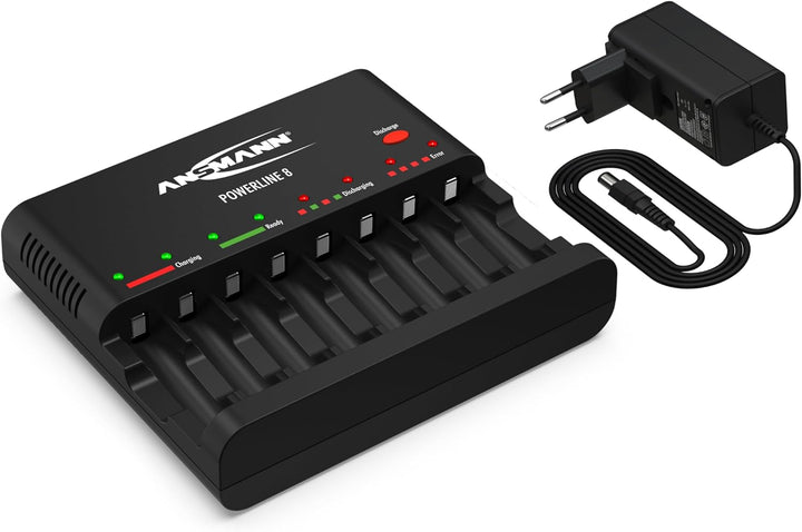 ANSMANN Akku-Ladegerät zum Laden & Entladen von 8X AA/AAA NiMH Akkus - 8-Fach Batterieladegerät mit
