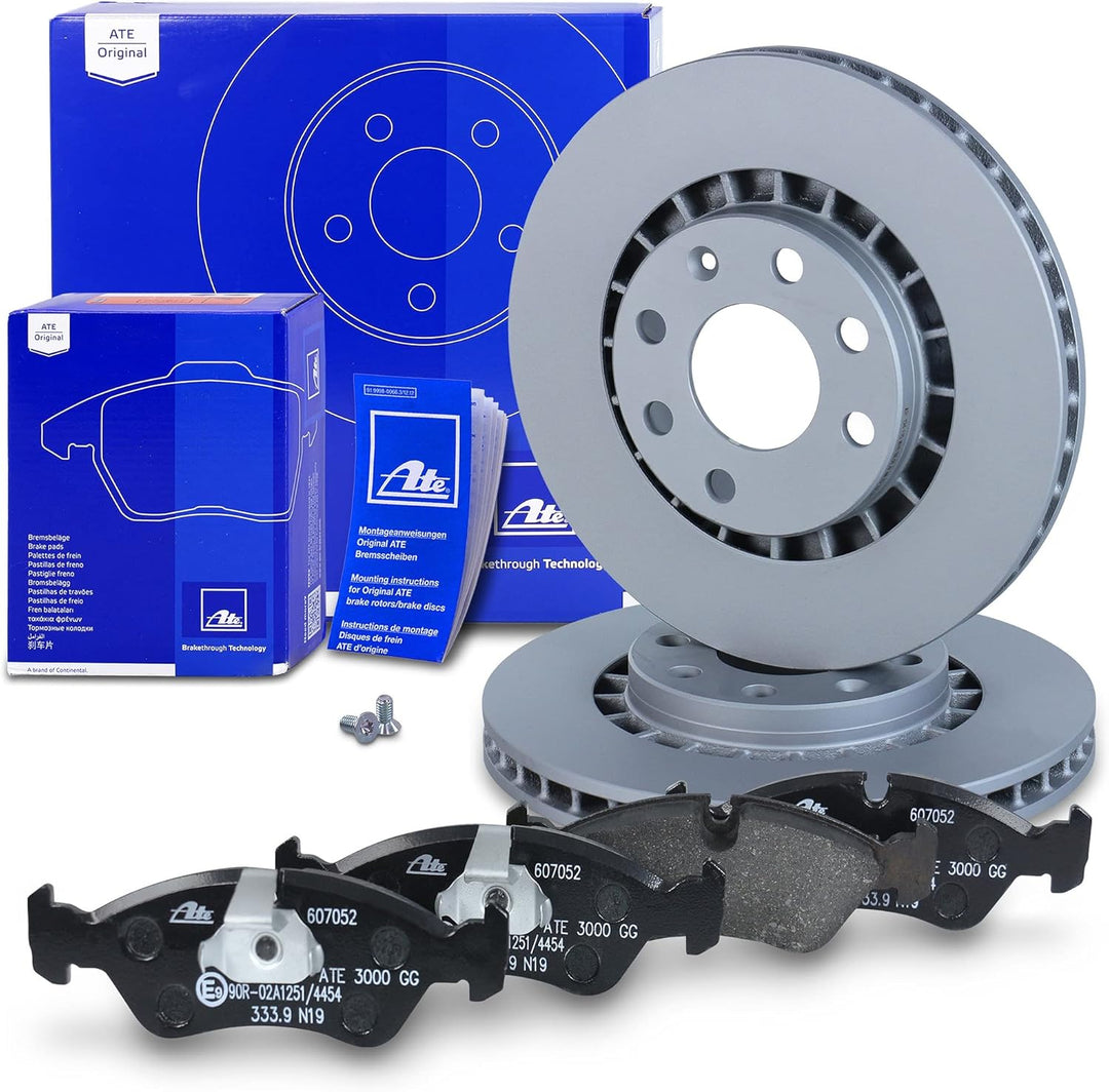 ATE Bremsenset Vorderachse inkl. Bremsscheiben vorne Ø 256 mm belüftet und Bremsbeläge vorne Kompati