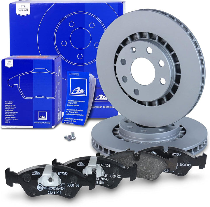 ATE Bremsenset Vorderachse inkl. Bremsscheiben vorne Ø 256 mm belüftet und Bremsbeläge vorne Kompati