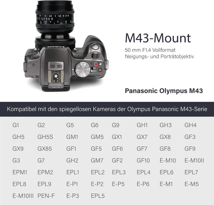 AstrHori 50mm F1.4 Objektiv mit grosser Blende Full Frame Handbuch 2-in-1-Neigungsobjektiv Miniatur-