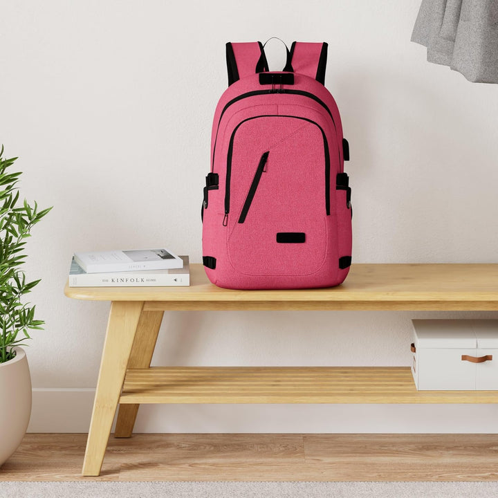 WENIG Rucksack Laptop für Damen Frauen Mädchen Schulrucksack mit USB-Ladeanschluss 15.6" Rosa, 15.6"