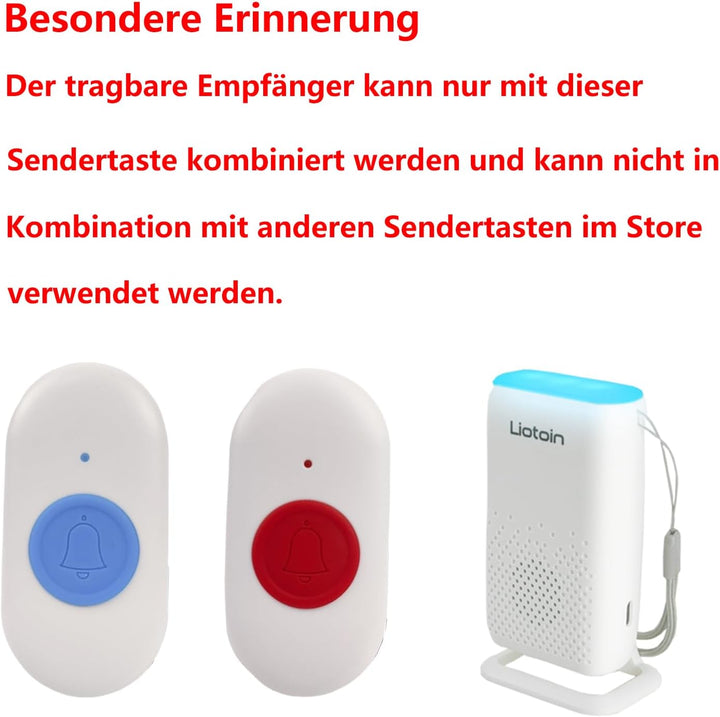 Notrufknopf für Senioren Notruf Kabellos Notfallknopf Hausnotruf für Senioren 2 Sender (Funktioniert