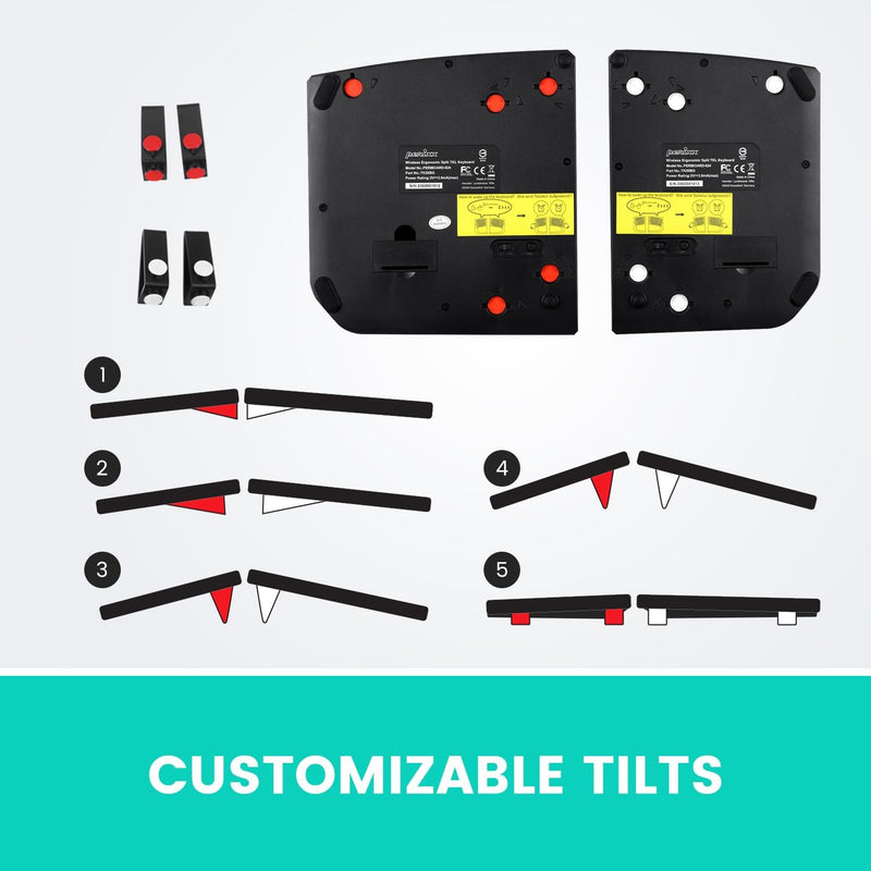 Perixx PERIBOARD-624B - Kabellose ergonomische Split-Tastatur - Flachen Tasten - Neigungswinkel eins