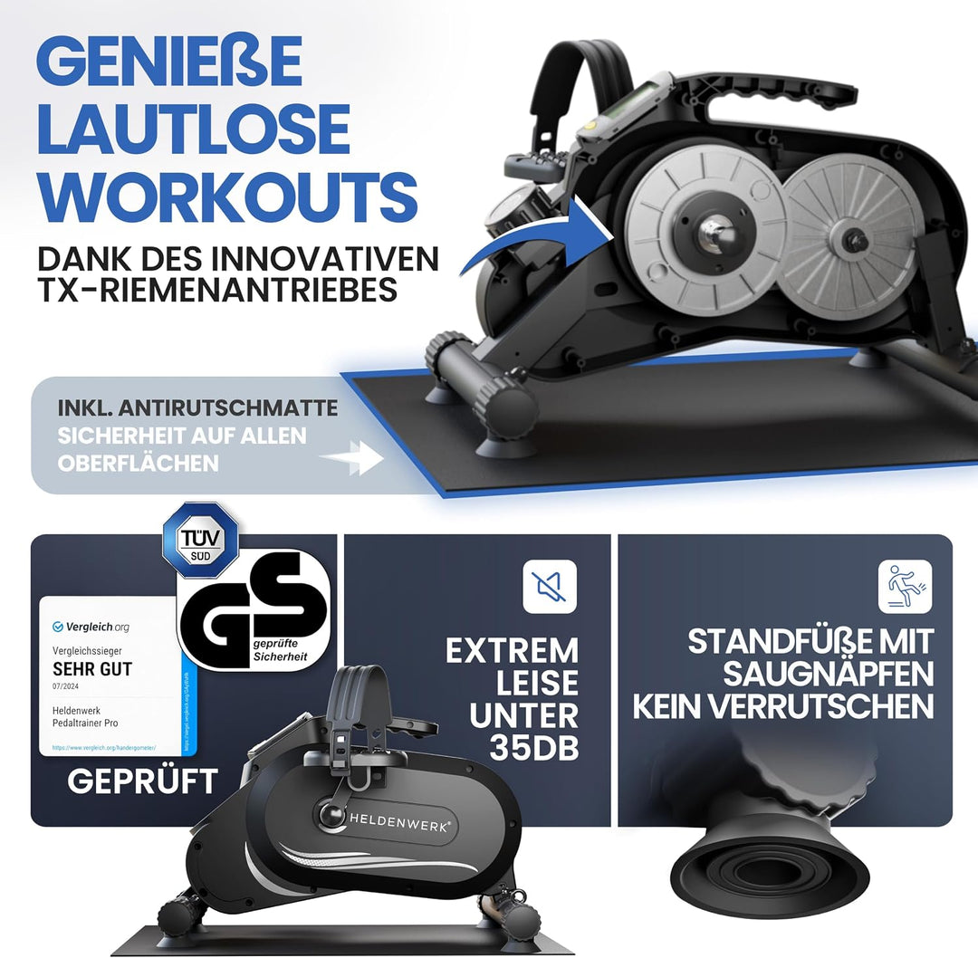 HELDENWERK Pedaltrainer PRO Set - TÜV/GS geprüft | Vergleichssieger | extra leise &amp; gelenkschonend i