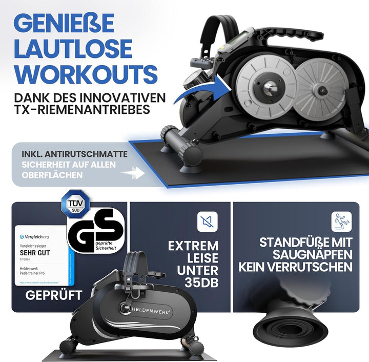 HELDENWERK Pedaltrainer PRO Set - TÜV/GS geprüft | Vergleichssieger | extra leise &amp; gelenkschonend i
