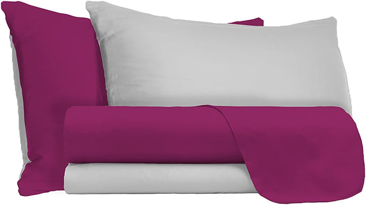 Italienische Bettwäsche Bedding Leinen Fuchsia/Grau Doppel-250 x 300 cm 250 x 300 cm Fucsia/Grigio,