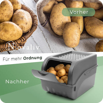 Novaliv Kartoffel Aufbewahrungsbox | 2x klein 3,5L | ANTHRAZIT GRAU | Zwiebelbox | Gemüsebox stapelb
