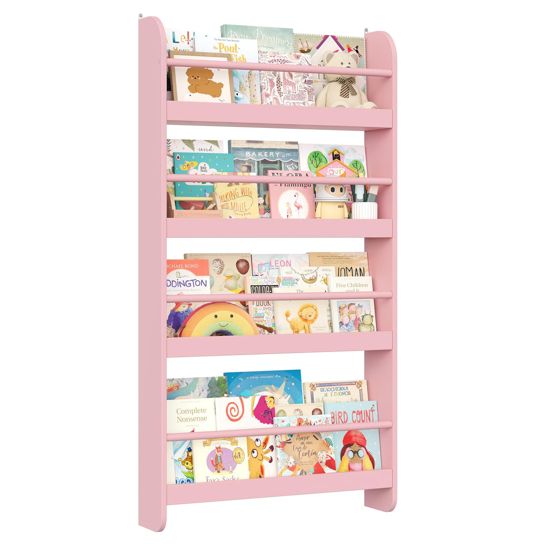 FOREHILL Bücherregal Kinder, Wandregal mit 4 Ablagen, Kinderregal für Bücher Spielzeug, Hängeregal D
