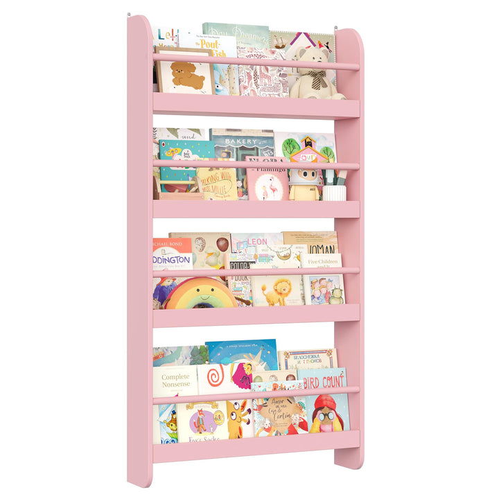FOREHILL Bücherregal Kinder, Wandregal mit 4 Ablagen, Kinderregal für Bücher Spielzeug, Hängeregal D