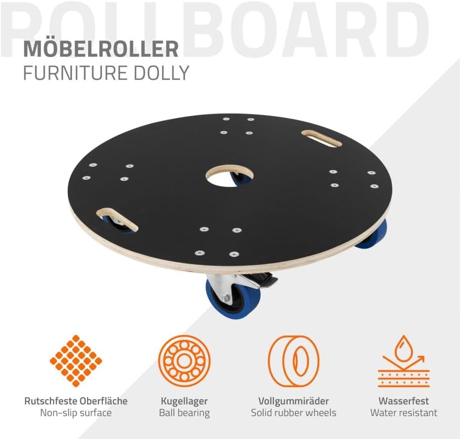 ECD Germany Transportroller rund Ø67x14,5 cm mit Siebdruckplatte und 2 gebremsten Rollen, 800kg Trag