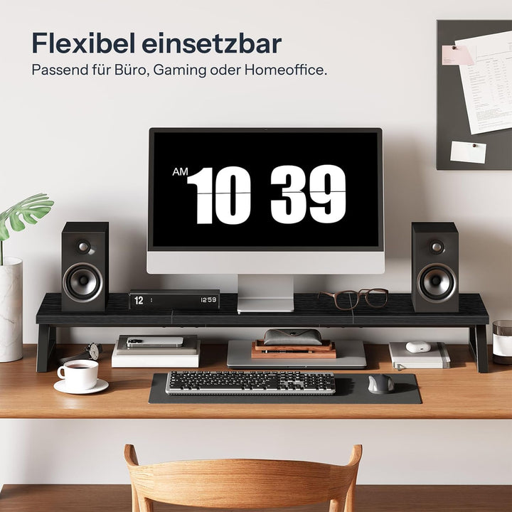 HOOBRO Monitorständer Holz für 2 Monitore, 100 x 24 x 12,5 cm, Dual Monitor Ständer, Bildschirmerhöh