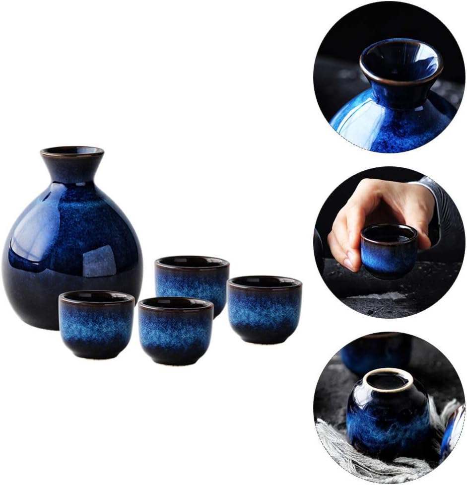 Lurrose Japanisches Sake-Set aus Keramik, bestehend aus 1 Tokkuri-Flasche und 4 Ochoko-Tassen für he