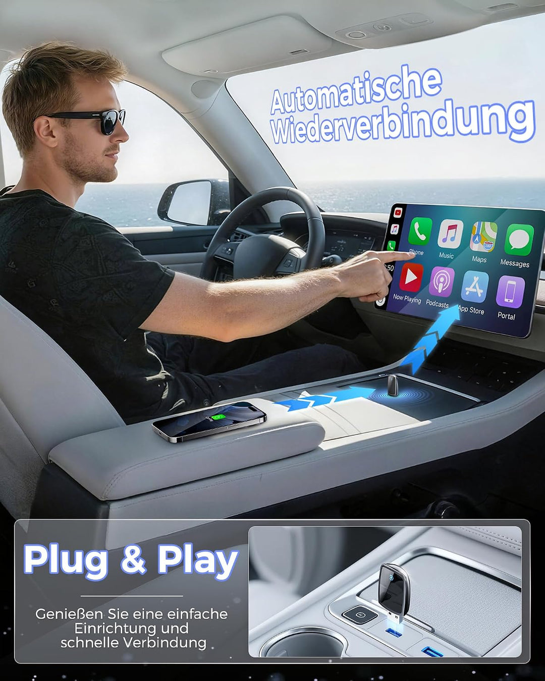2026 Wireless Carplay Adapter,Kabellos CarPlay Adapter für iPhone Schwarz, Schwarz