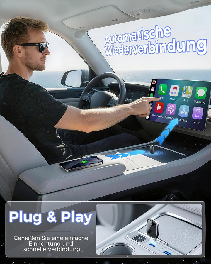 2026 Wireless Carplay Adapter,Kabellos CarPlay Adapter für iPhone Schwarz, Schwarz