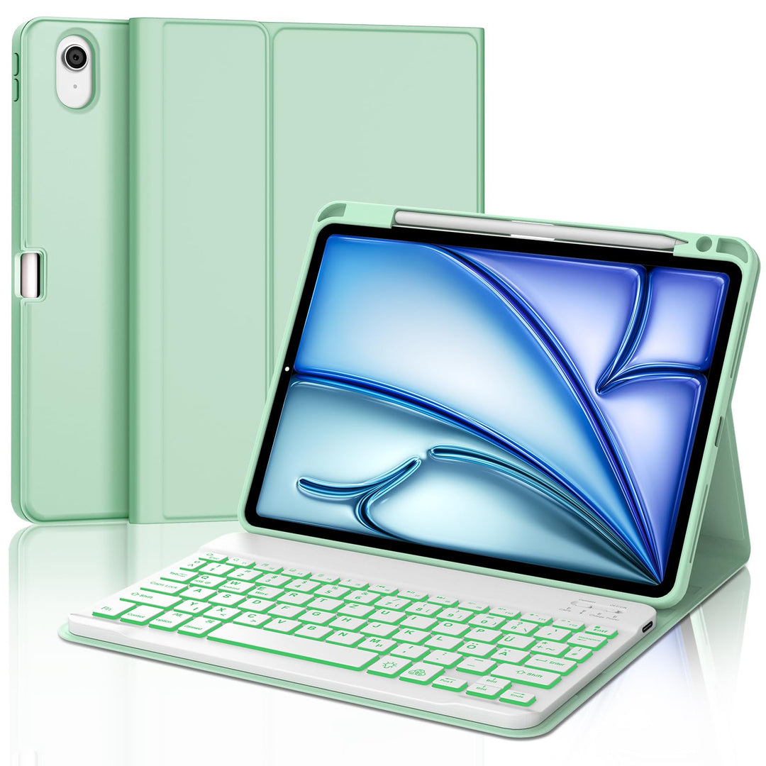 Tastatur für iPad Air 11” M4 2026/M3 2025/M2 2024, 7-Farbige Beleuchtung, Schutzhülle mit Stifthalte