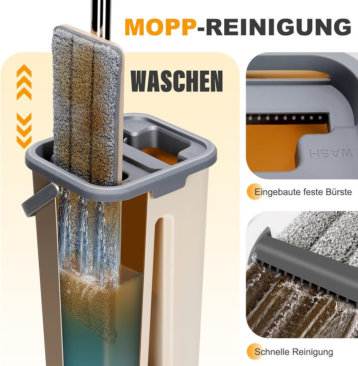 Masthome Wischmopp Set mit Eimer,2 in 1 Putzeimer mit Wischmop, Bodenwischer Set mit 3 Mikrofaser Wi