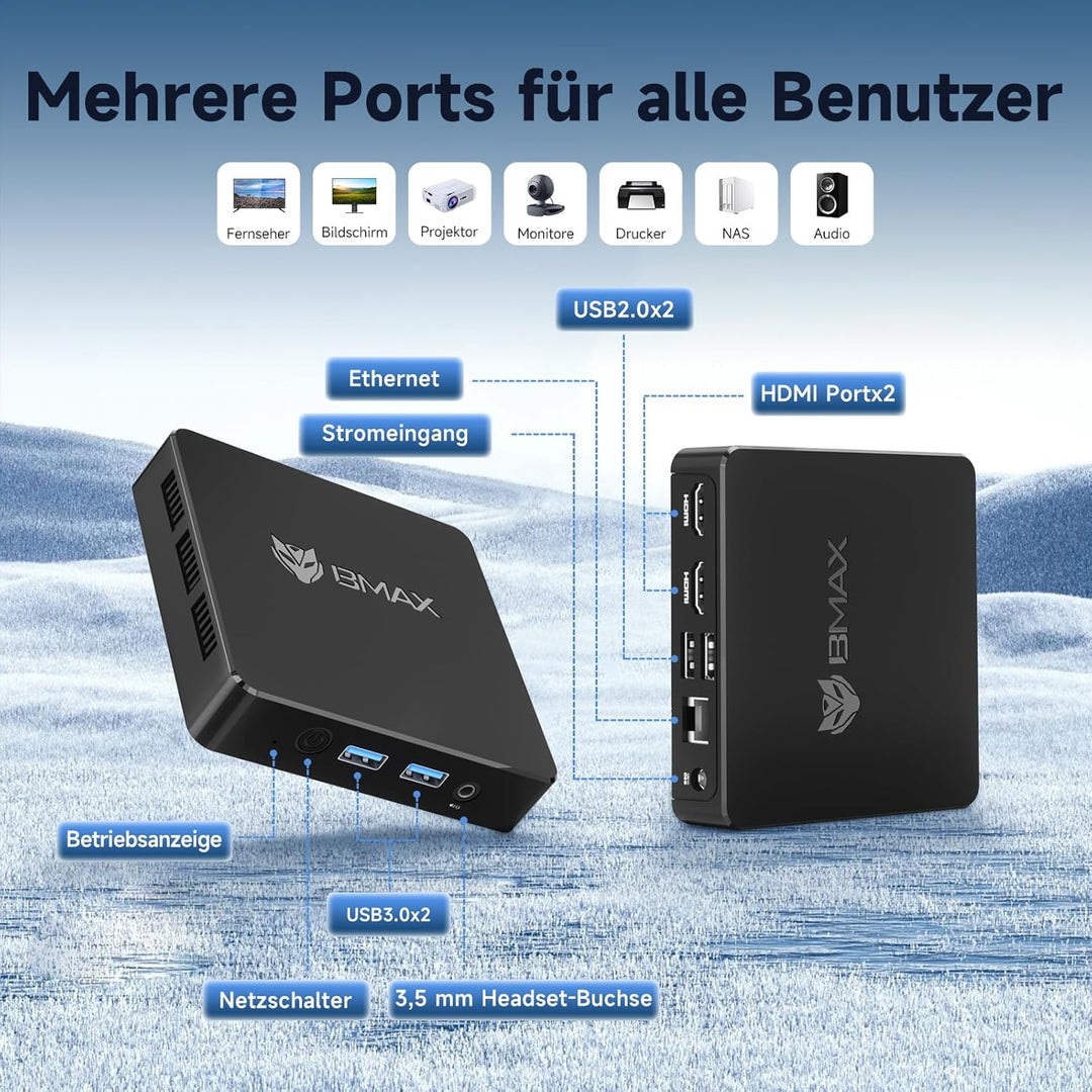 BMAX Mini PC B1 8 GB DDR4 128 GB eMMC, W-11 Pro Gemini Lake N4000 (bis zu 2,6 GHz), Desktop PC Mini