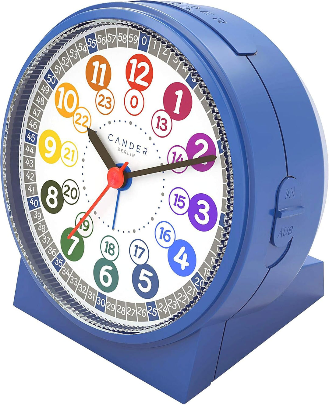 Cander Berlin MNU 1030 J Kinderwanduhr und MNU 1009 J Kinderwecker lautlos blau Lernuhr Wecker Kinde