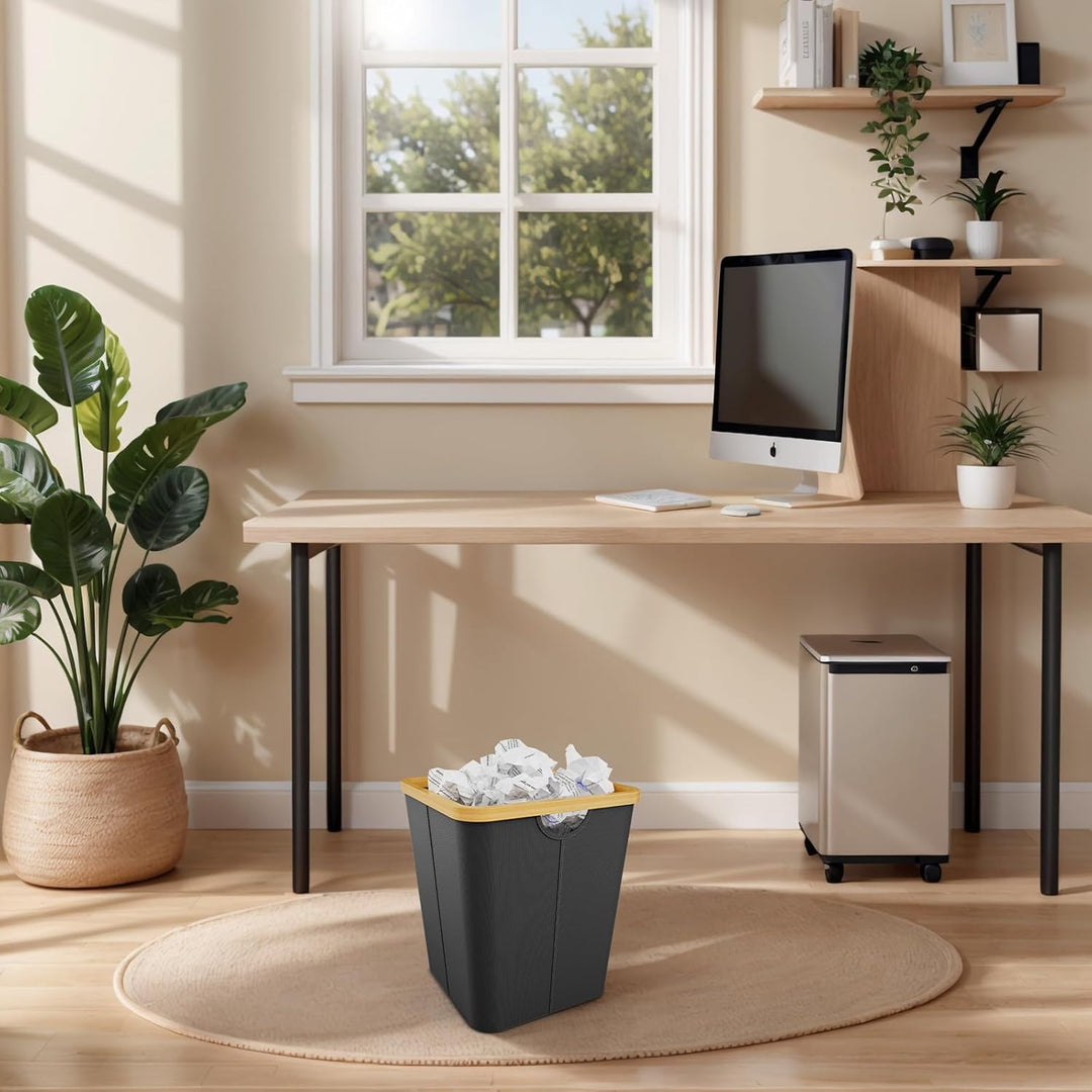Papierkorb Büro aus Bambus - Mülleimer Büro aus Oxford-Stoff - Papiermülleimer Eckig - Papiereimer S