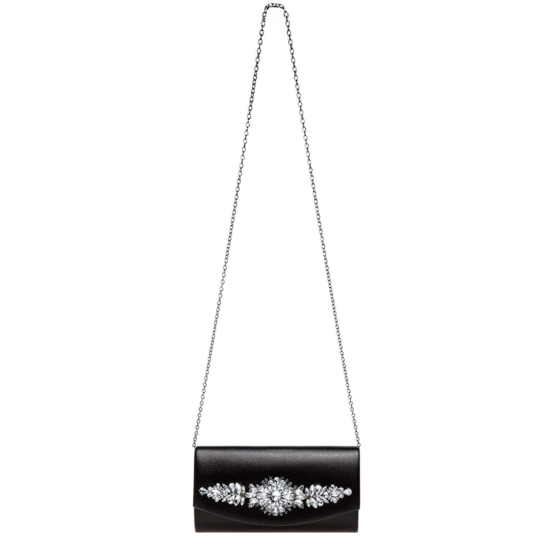 Caspar TA509 Damen Metallic Clutch Tasche mit ausgefallenem Strass Dekor Einheitsgrösse Schwarz, Ein