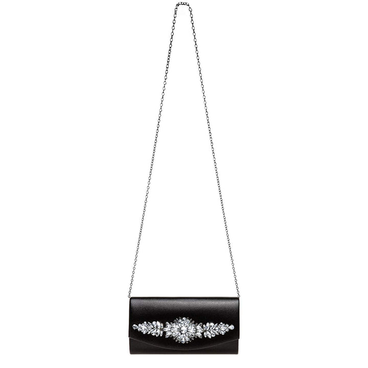 Caspar TA509 Damen Metallic Clutch Tasche mit ausgefallenem Strass Dekor Einheitsgrösse Schwarz, Ein
