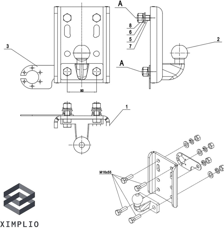 XIMPLIO Universelle Adapterplatte Anpassung Kugelhöhe Kugelverstellplatte mit ABE für Anhängerkupplu