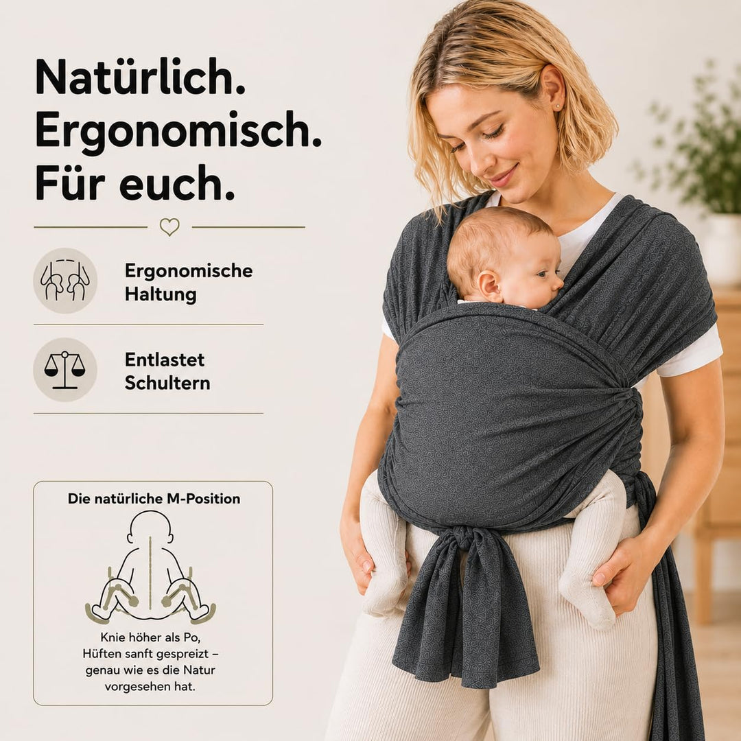 SKY & ZEN Baby Tragetuch Neugeborene ab Geburt – Elastisches Babytragetuch bis 15 kg – Vorgebunden o