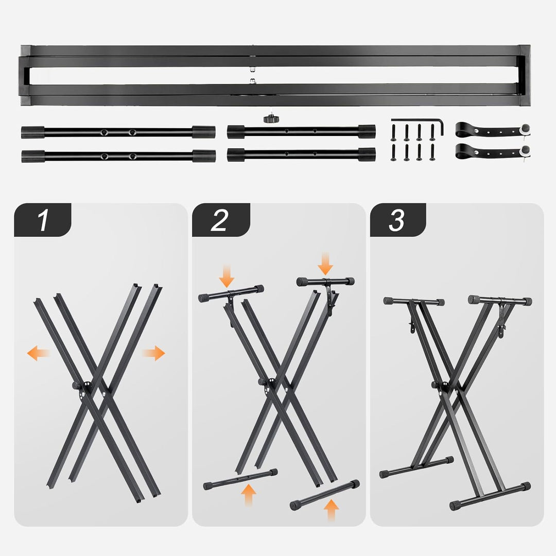 Trintion Keyboardständer Doppelstrebig Keyboard Ständer verstellbar 61 cm bis 98 cm Klappbar Zerlegb