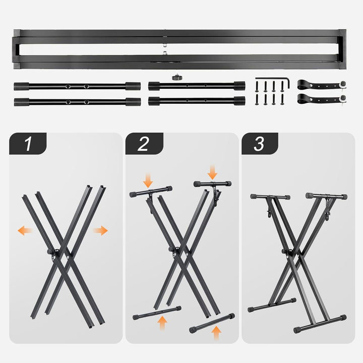 Trintion Keyboardständer Doppelstrebig Keyboard Ständer verstellbar 61 cm bis 98 cm Klappbar Zerlegb