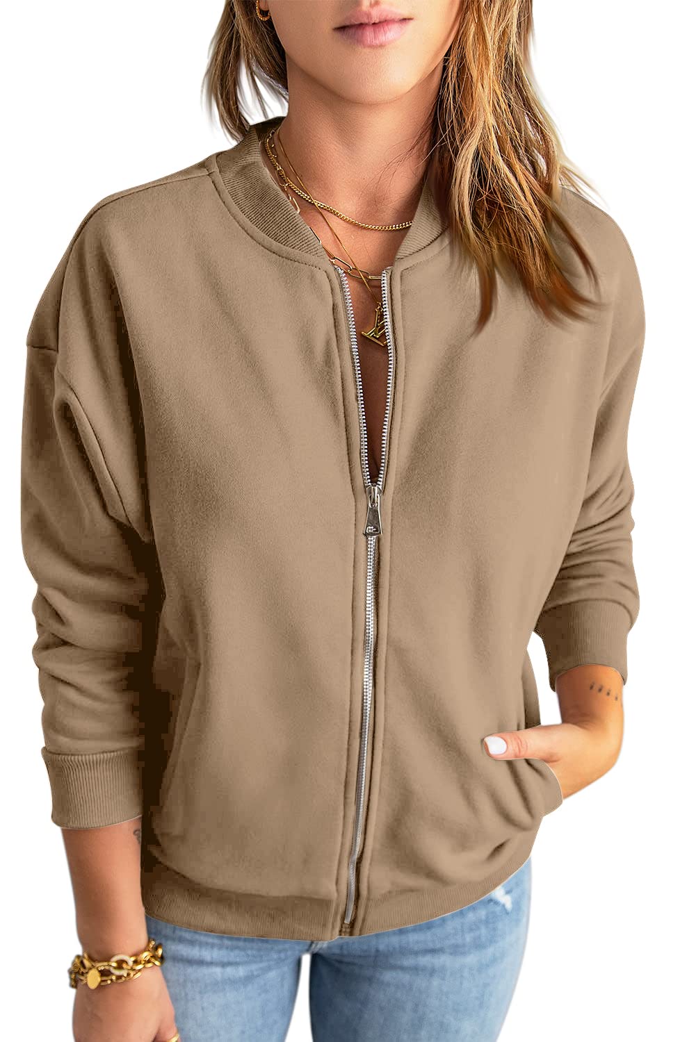 GeGekoko Zip Sweatshirt Damen übergrosse Jacket Sweatshirt Einfarbige Loose Langarm Tops Oberteile m