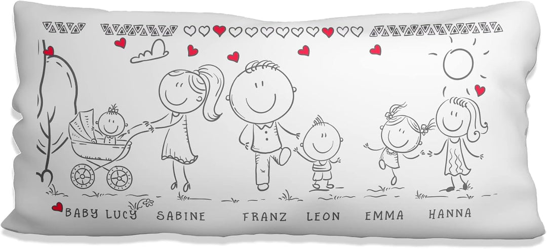 personalisiertes Kissen - Familie - Kinder, Eltern, Oma, Opa, Hund + Katze Personalisiert mit Strich