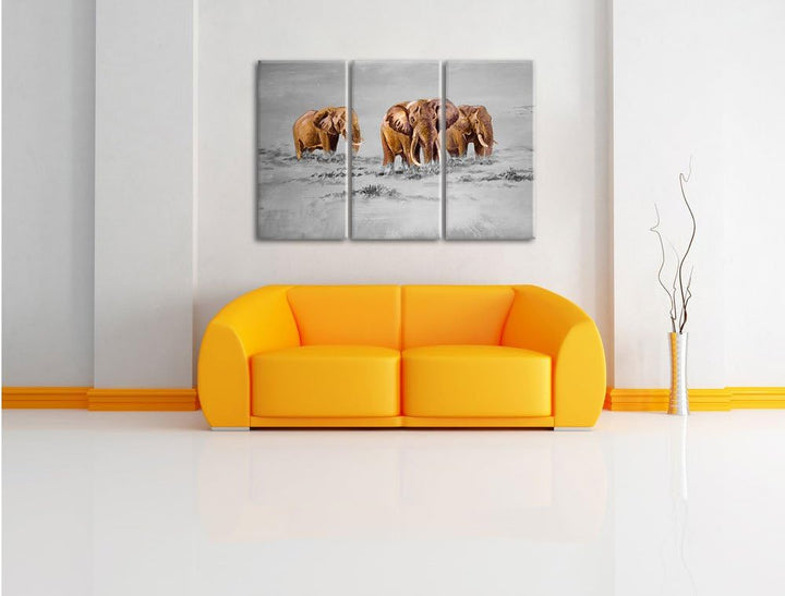 Pixxprint Elefanten in Südafrika als Leinwandbild/Grösse: 3 Teilig (120x80) cm/Wandbild/Kunstdruck/f