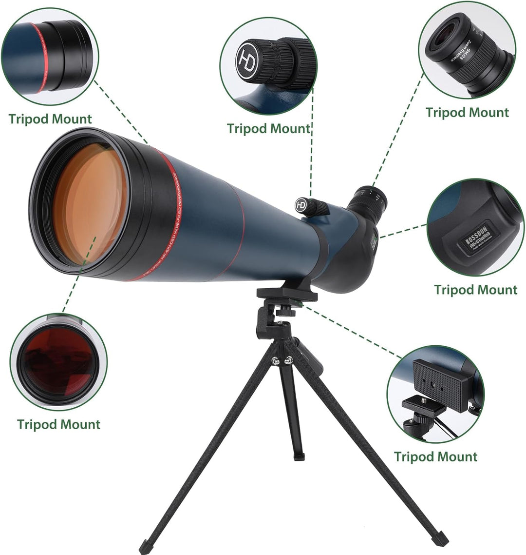 25-75x100 HD Spektiv Sportschützen mit Stativ- und Smartphone-Adapter, Zoom Bak4 Prism FMC Lens 45-G