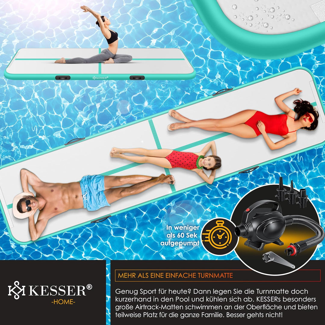 KESSER® Turnmatte Aufblasbar Airtrack Fitness-Matte Gymnastikmatte | inkl. Tragetasche & elektr. Luf