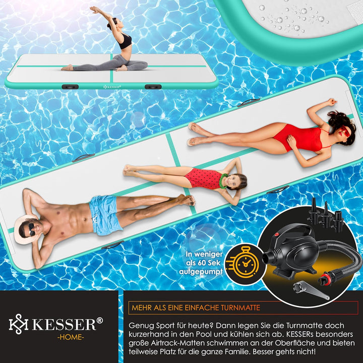 KESSER® Turnmatte Aufblasbar Airtrack Fitness-Matte Gymnastikmatte | inkl. Tragetasche & elektr. Luf
