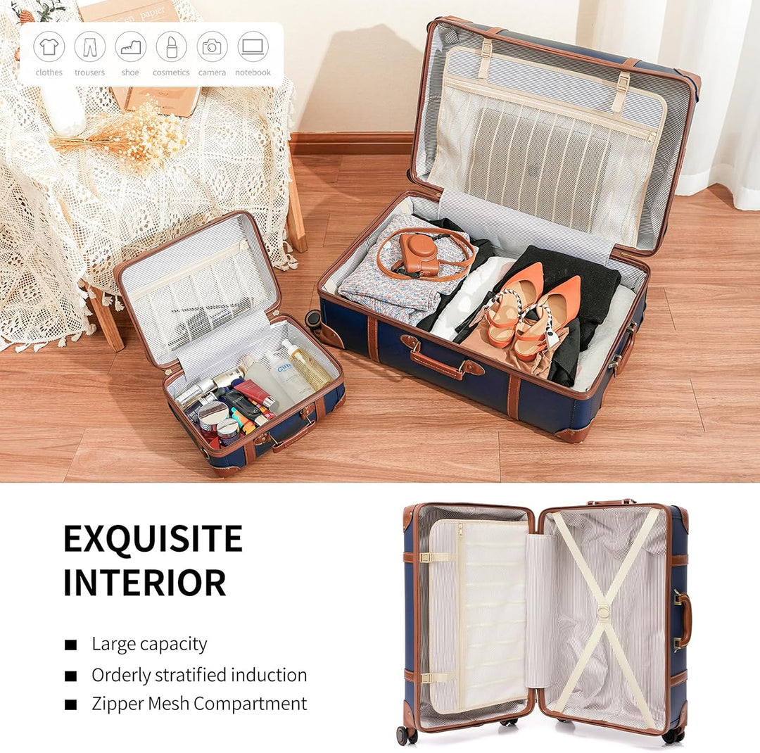 Urecity Vintage Reisekoffer Set 2 Teilig Leicht Retro Lederkoffer Hartschale Trolley Handgepäck Sets