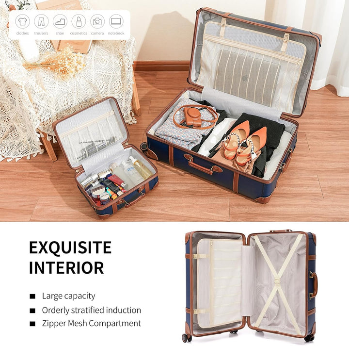 Urecity Vintage Reisekoffer Set 2 Teilig Leicht Retro Lederkoffer Hartschale Trolley Handgepäck Sets