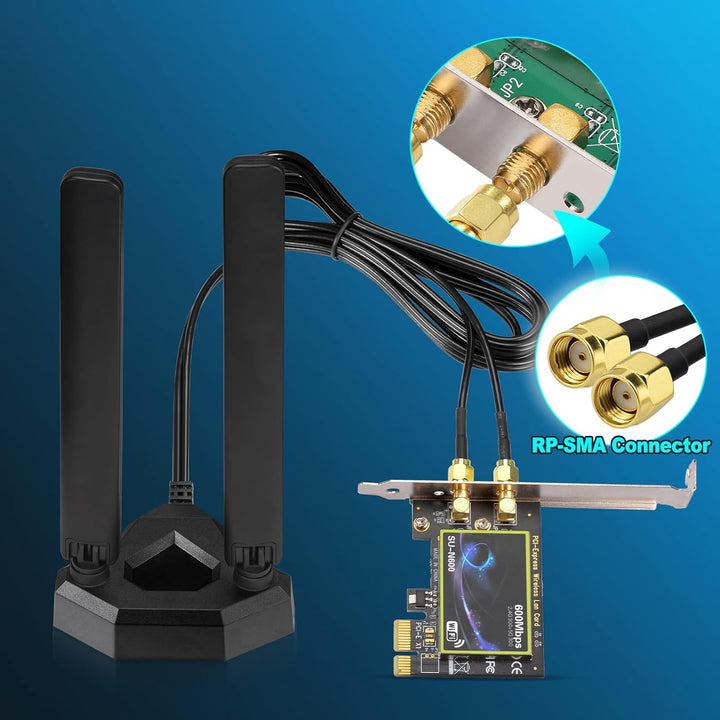 Eightwood WiFi 6E Tri-Band Antenne 6GHz 5GHz 2,4GHz Gaming WiFi Antenne Magnetfuss mit 2 m Verlänger
