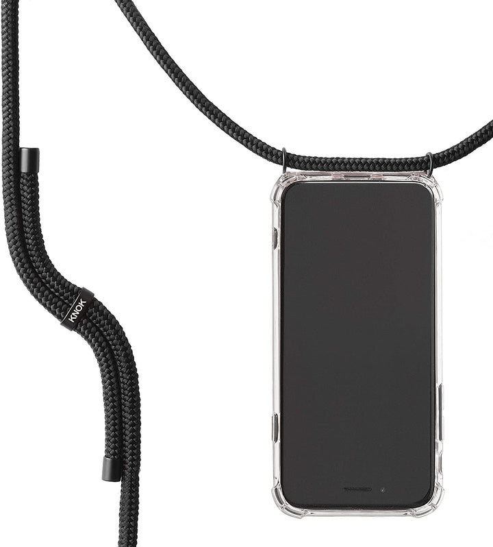 KNOK Premium Handykette für Apple iPhone 13 Pro, All Black, transparent | Silikonhülle mit fest verb